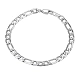 PROSTEEL Bracelet Homme Acier Gourmette en Chaîne Maille Figaro 1+3 Bijoux Tendance et Moderne pour Garçon 6mm de Large (19cm/Argenté)