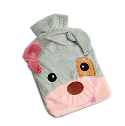 Cute Green Dog Hot Water Bottle with Fleece Cover, Large Capacity