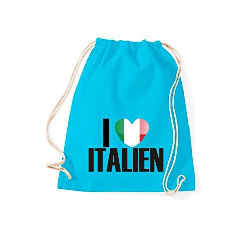 Shirtinstyle Gym Sack Turnbeutel I Love Italien, Land, Länder, Tuerkis