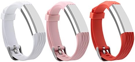mtsugar 3D Edition 3pcs Replacement Wristband With Secure Clasps for Fitbit Alta Only(No tracker, Replacement Bands Only) (White&amp;Nude pink&amp;Orange)