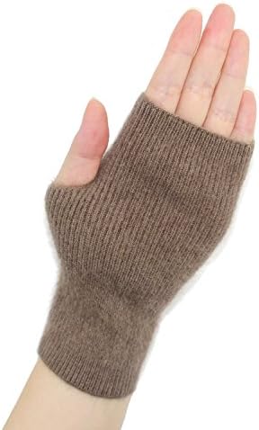 Volyer Women's Mink Half Finger Gloves Cashmere Fingerless Gloves Mittens (Khaki)