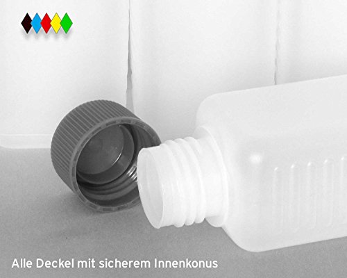 10 x 100 ml Octopus Kunststoffflaschen, HDPE Plastikflaschen mit schwarzen Schraubverschlüssen, Leerflaschen mit schwarzen Schraubdeckeln, Vierkantflaschen inkl. 10 Beschriftungsetiketten - 2