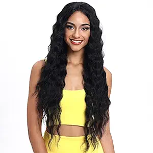 joedir lace front wigs 30 long wavy synthetic wigs for black women 130% density wigs(black color)