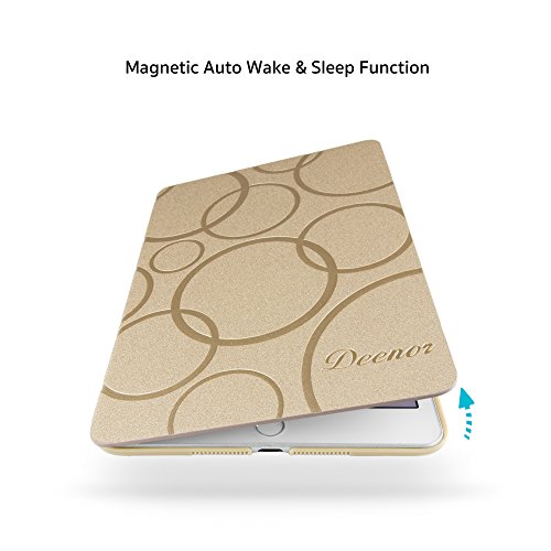 iPad Mini 4 Hülle, DEENOR Colour Series Premium PU Leder Ultra Slim Light Weight Auto aufwachen / Schlaf Funktion Schutzhülle Hülle für Apple iPad Mini 4, Free: Screen Protector + Stylus Pen + Cleaning Cloth. (Golden circles) - 5