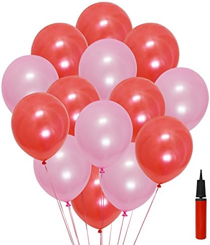 Autumn Love 200pcs 12" Bright Color Spherical Balloons with a Pump for Birthday Party Wedding Festival Celebrations Decorations - Pink and Red