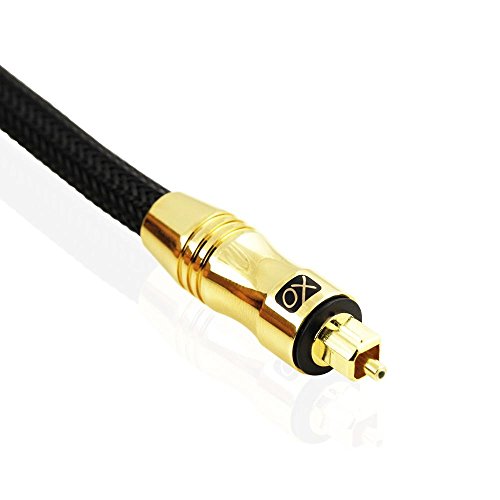 XO Ultra 0,5m Schwarz – professionelles digital optisches Toslink Kabel – 24k vergoldetes Gehäuse – Kompatibel mit PS3, PS4, Xbox One, Sky HD, HDTv, Blu-rays, AV Amps **Das qualitative Glasfasermaterial sorgt für eine bessere Klarheit bei der Übertragung digitaler Signale** - 4