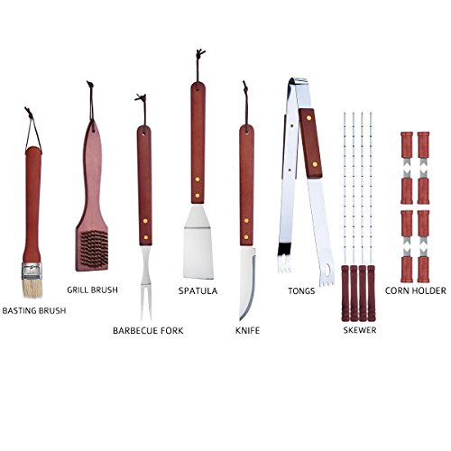 Topop 18-teilig Grill-set, Grillbesteck-Set, outdoor grill, BBQ Grill, barbecue set, Gabel, Speiße, Bürste, Pinsel, Zange, Spachtel, Leicht zu tragen, Leicht zu reinigen, mit einem robusten schwarzen Koffer, hochwertiges Material, Ungiftige Farbe - 2