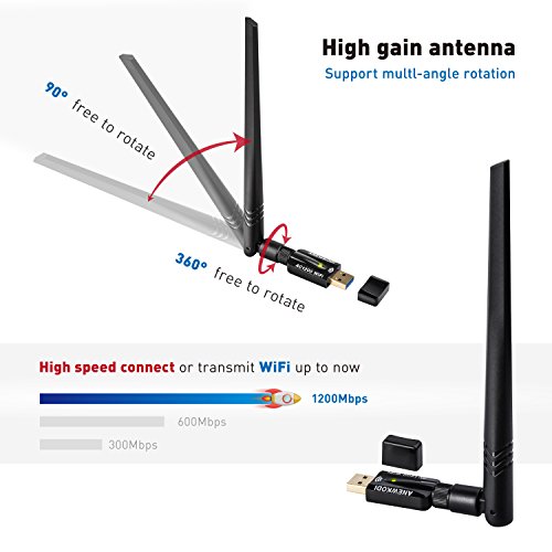ANEWKODI 1200Mbps USB Wireless Adaptador USB 3 0 de Alta Velocidad WiFi Adaptador 5dBi Antena WiFi USB Tarjeta de Red Dual Band 2 4G   5 8G 867Mbps 802 11ac b g n Receptor WiFi Dongle WiFi para PC Windows 10   8 1   8 7   Vista MAC OS