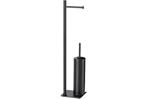 GEDY G-Seul Colonna Porta Rotolo + scopino Bagno, Nero con Finitura Nera, Misure 62,8 x 14 x 14 cm, Set per WC in Acciaio Inox e Cromall, Brugola da 4mm Inclusa, Carta, Unica