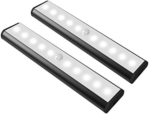 Motion Sensor Wardrobe Light ,Cupboard LED Lamp , USB Rechargeable Cabinet Lights Lamps 10LED,Auto On/Off.Portable,Cordless,Stick-on Anywhere for Cabinet/Closet/Wardrobe/Stairs (black 2)