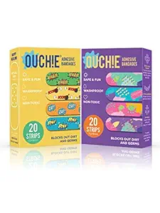 Aya Papaya Ouchie Non-Toxic Printed Bandages Double Combo Set (40 Pack) - Yellow & Purple