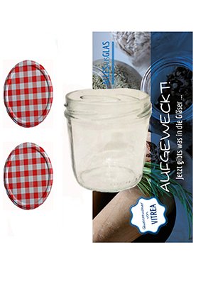 50 Sturzgläser 230 ml Marmeladengläser Einmachgläser Einweckgläser To 82 Rot Karrierte Deckel incl. Vitrea