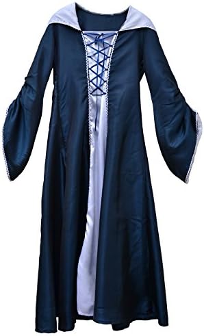 Zoelibat 97221441.059l – Bodenlanges Lady Dress with Collar and Chest Lacing – Large – Dark Blue/White