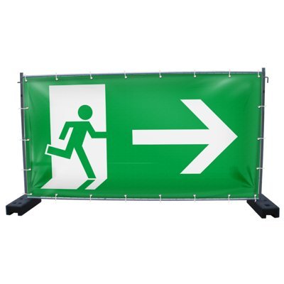 Preisvergleich Produktbild (Mesh) DRUCKUNDSO Notausgang Piktogramm Bauzaunbanner, Sichtschutz, Windschutz, Zaunblende, Festival Banner, 340 x 173 cm