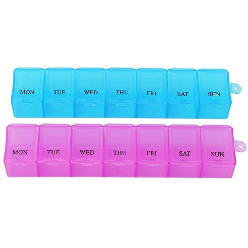 2 Pcs Rectangular Plastic 7 Day Weekly Tablet Pill Boxes Organizer Medicine Storage Holder Container by styleinside