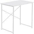 Harbour Housewares Wooden Computer Desk - 80cm - White - PC Computer Workstation Contemporary Laptop Durable Tubular Steel Compact Wooden Office Desk for Study, Offices