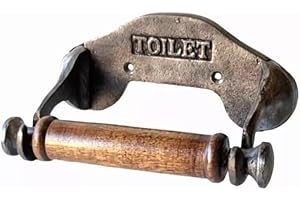 Assorted Collections Toilet Roll Holder Wall Mounted Industrial Style Toilet Embossed – Cast Iron Toilet Paper Holder Wooden Loop Bathroom Accessories Easy to Install