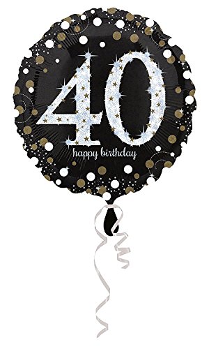 Folienballon * ZAHL 40 HAPPY BIRTHDAY + HELIUM FÜLLUNG + HALTE CLIP + BAND * zum 40. Geburtstag // Folien Ballon Party Helium Deko Ballongas Motto vierzig Jahre Glückwunsch