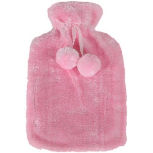 Hot Water Bottle With Removable Pink Faux Fur Cover