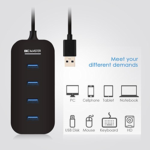 USB Hub, BC Master 4-Port USB 3,0 Splitter mit LED Licht Super Speed Datenübertragungsraten bis zu 5Gbps für Macbook, Laptops, Ultrabooks und Tablet PC - 4