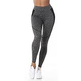 Damen Fitness Leggings Sportbekleidung Sportleggings Fitnesshose Sporthose grau dehnbar Yoga Workout elastischer Bund sowie Muster farblich abgesetzt - 2