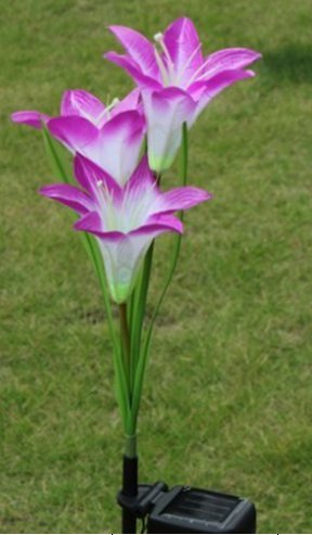 FRE Solarleuchten 3 Kopf Lilien Blumen LED Licht Lampen Garten Rasen Decor – lila - 5