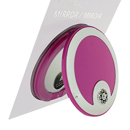 Compact Mirror 5 X Magnification & True Image Pink & Silver Tone Crystal Cover SC971