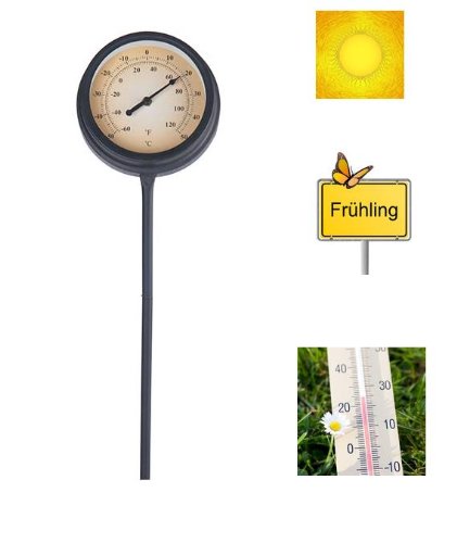 Gartenthermometer 50cm Metall schwarz Aussenthermometer Erdspieß