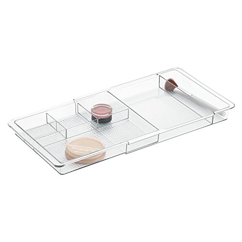 mDesign Schubladen Organizer – praktische Aufbewahrungsbox mit Fächern für Kosmetik und Büroartikel – stapelbare und ausziehbare Schubladenbox Kunststoff – durchsichtig - 5