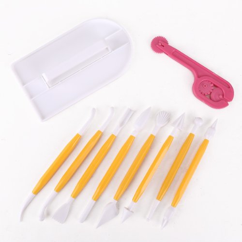 11tlg TORTENPLATTE drehbar 30,8cm KUCHENPLATTE KUCHEN Modellierwerkzeug Glätter Teigmesser DEKO - 4