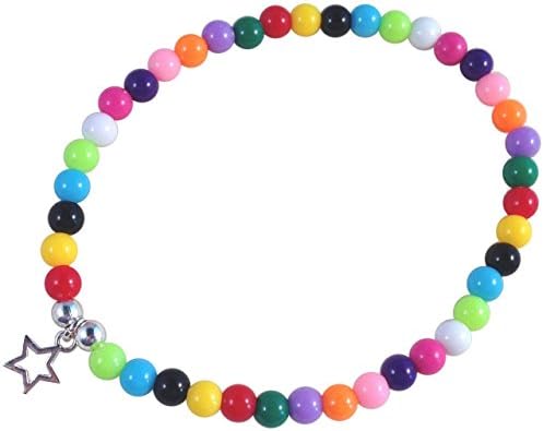 HH Jewellery ANKLET Bright Colourful Acrylic Beads on Elastic with Hollow Star Charm