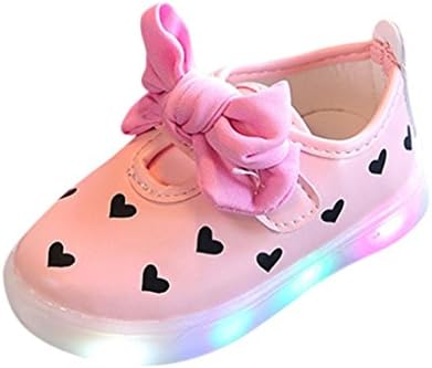 Baby Summer Shoes, HEHEM Baby Girl Heart Shoes LED Light Up Luminous Sneakers Bowknot Summer Sandals (Age:4.5-5T/UK:8, Pink)