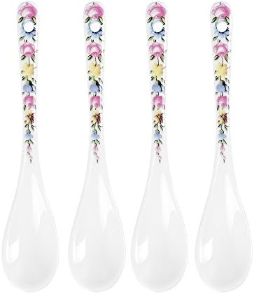 Porlien Floral-handle Porcelain Coffee Spoons, Tea Spoons 12.5cm -Set of 4 Serving Coffee, Tea, Yogurt, Ice-cream, Desserts and Appetizers for Home, Display &amp; Tea Parties, Well Fitting Coffee Cups and Teacups