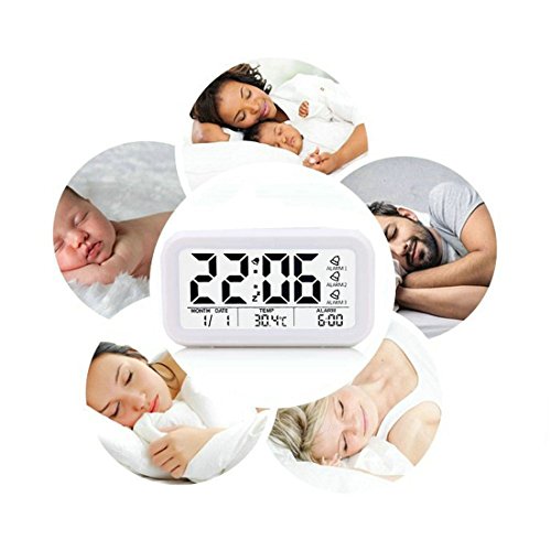 Tenieya Digital Wecker mit 3 Alarmen für optionale Wochentag-Modus, Snooze, Smart Night Light (White) - 4