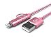 Produktbild EVOMIND 2in1 Kabel Blitz Micro USB in geflochtenes Nylon 2M Ladekabel kompatibel mit Phone Pad Pod und kompatible Geräte Samsung HTC Nexus LG Huawei Xiaomi Honor Oppo und mehr - 2M Pink
