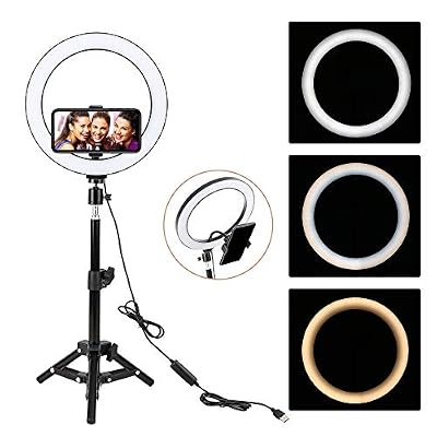BONFOTO LED Anneau Lumiere, ZOMEi 10 Pouces Selfie Lumiere avec Trépied, Professionnels Lumiere Anneau pour Telephone Caméra Photo Vidéo Self-Portrait Youtube et Maquillage