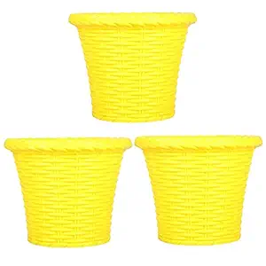 Pottery Studio Plastic Shining Pot Set (6-inch, Yellow, Pack of 3)