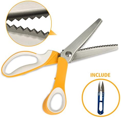 Pinking Shears BIGWING Style 23cm Professional Soft Grip Scissors for Dressmaking Paper, Serrated Edge Scissors Sewing Crafts DIY Stitch Scissors Sewing Tools-Yellow