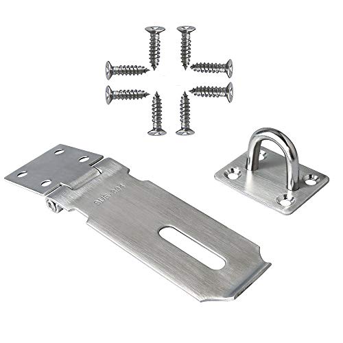JUN-H Chiusura Lucchetto Hasp Chiavistello Porta Portello Serratura,in acciaio INOX con finitura,Applicare a Mobili Armadietto Cassetto Armadio,Argento 4 Pollici
