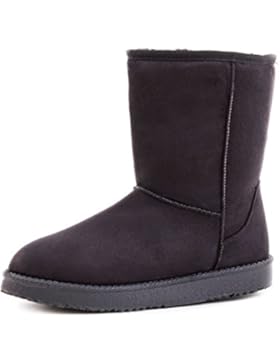 Damen Basic Schlupf Winter Schnee Boots Stiefel Stiefeletten mit Kunstfell warm gefüttert