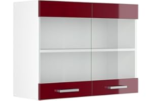 Vicco Glass kitchen cabinet Raul, Red high gloss, 80 cm