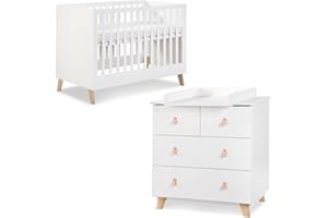 MON MOBILIER DESIGN NOAH Ensemble commode table à langer amovible + lit évolutif bébé 120X60 Blanc