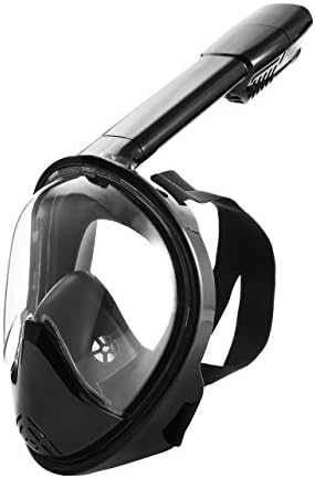 Vemupohal Snorkeling Mask,180 Degree Full Face Snorkel Mask Easy Free Breathing Diving Mask with Anti-fog and Anti-leak Technology,Underwater Snorkeling Mask for Adult and Youth,Black