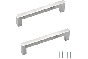 ANSIEDIO 2 Pack Cabinet Handles Stainless Steel Cupboard Handles Silver Kitchen Door Handles Furniture Drawer Knobs (Hole Center 128mm)