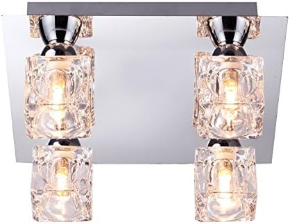 Modern Polished Chrome Ice Cube Design Flush Ceiling Light with a Chrome Backplate - Suits Low Ceilings - Ideal for use with LED Lamps (4 Light)