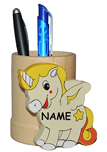 Stifteköcher / Stiftebox / Stiftehalter – “ Einhorn – Pferd “ – aus Holz – Butler für den Schreibtisch – Stifte Stift Holz – Utensilienbehälter / Stiftebecher – Zahnbürstenhalter / Kinderzimmer – für Kinder + Erwachsene – Jungen Mädchen / Tiere Einhörner - 3