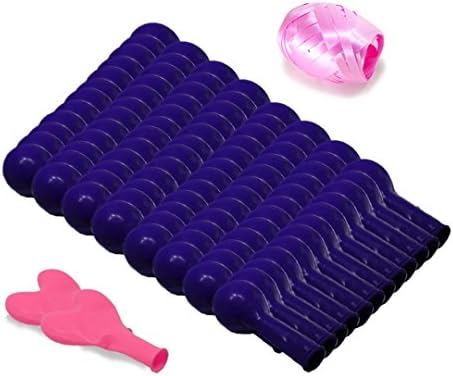 Woodlandu 98 pcs Latex Balloons include 8 dozen/96 pcs Pure Blue Colour Round Shape plus 2 pcs Pink Heart 12 Inches with 10m/32.8ft Bind Ribbon