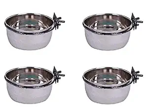 Pets Empire Stainless Steel Birds Coop Cup Feeder Bowl with Clamp Holder, 200 ml (Pack of 4)
