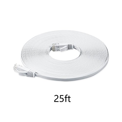 8.0m (meter) Cat.6 flaches Ethernet Gigabit Lan Netzwerkkabel (nach oben / unten kompatibel) / Breitbandkabel | Patchkabel / Flachkabel | 2 RJ-46 Stecker | Stecker mit Biegeschutzmantel | Farbe: Weiß