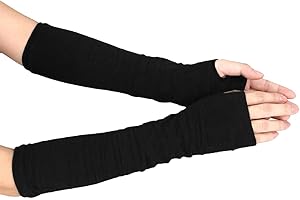 EODKSE 1 Pair Black Ladies Winter Gloves: Fine Knit Fingerless Arm Warmers, Long Hand Warmers, Warm Knitted Gloves and Arm Warmers in One, Perfect for Cold Days, black